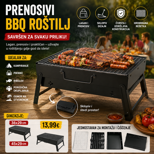 Prenosivi BBQ roštilj – savršen za svaku priliku!