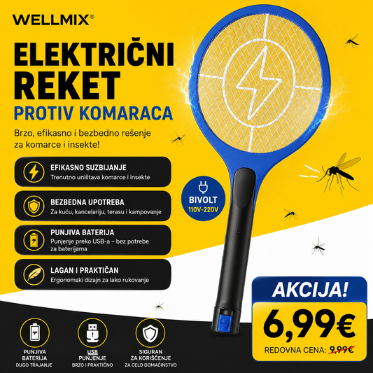 Električni reket protiv komaraca Wellmix (punjivi, Bivolt)