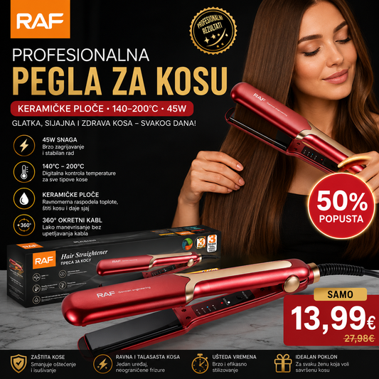 RAF Profesionalna Pegla za Kosu – Keramičke ploče, 140–200°C, 45W