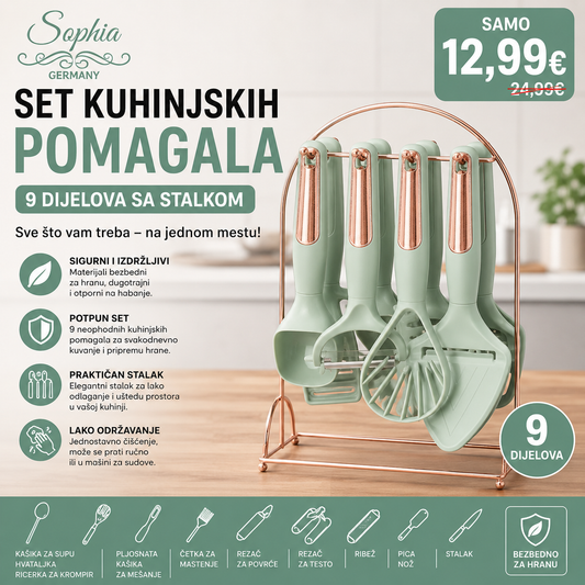 Set kuhinjskih pomagala – 9 dijelova sa stalkom