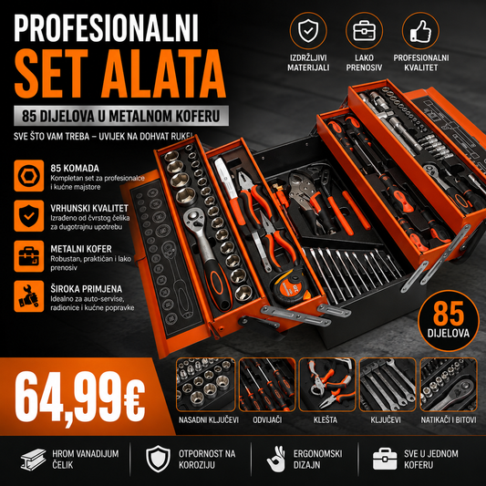 Profesionalni Set Alata – 85 Dijelova u Metalnom Koferu