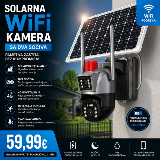Solarna WiFi kamera sa dva sočiva