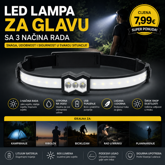 Led lampa za glavu sa 3 nacina rada