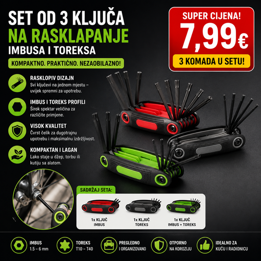 Set od 3 ključa na rasklapanje  imbusa i toreksa