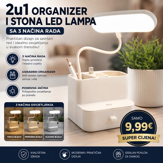 2u1 Organizator i LED Stona Lampa sa 3 Načina Osvjetljenja