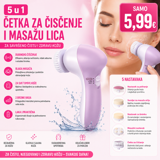 5 u 1 četka za čišćenje i masažu lica – Električni set za njegu kože
