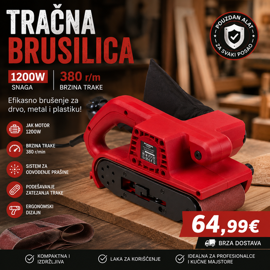 Tračna brusilica 1200W – Električna brusilica za drvo, metal i plastiku | 380 r/min