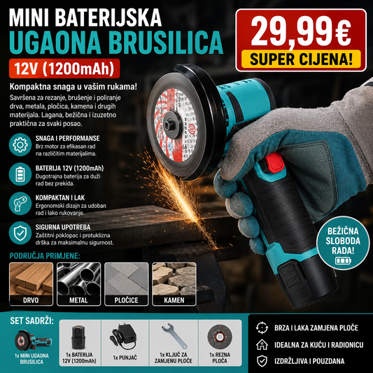 Mini baterijska ugaona brusilica 12V (1200mAh)
