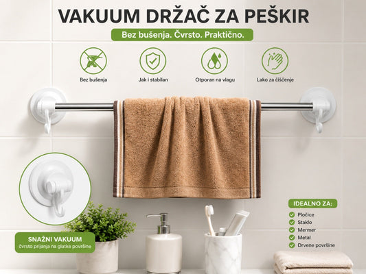 VAKUM DRŽAČ ZA PEŠKIR – BEZ BUŠENJA