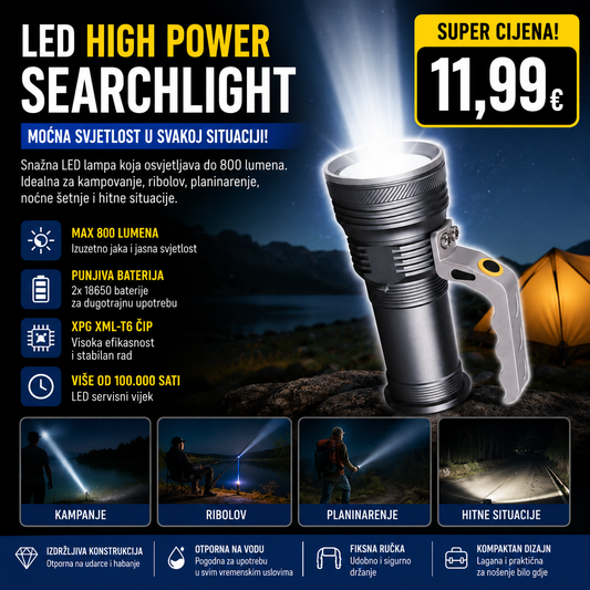 LED ručna reflektorska lampa 800 lm – Punjiva baterijska lampa sa snažnim snopom svjetlosti