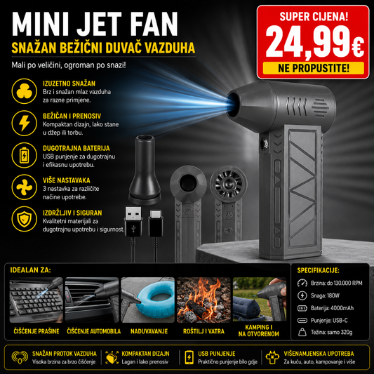 Mini Jet Fan – snažan bežični duvač vazduha