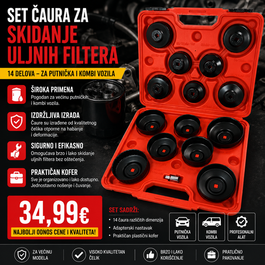 Set čaura za skidanje uljnih filtera – 14 delova