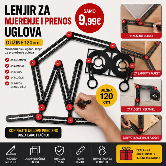 Višenamjenski lenjir za mjerenje i prenos uglova 120cm