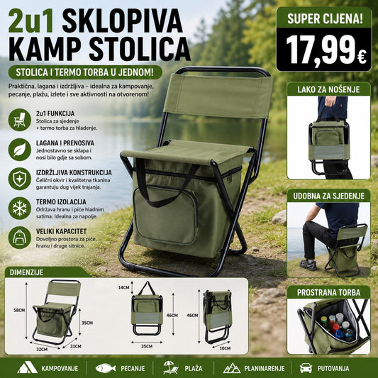 2u1 SKLOPIVA KAMP STOLICA SA TERMO TORBOM – SAVRŠEN SAPUTNIK ZA BORAVAK U PRIRODI