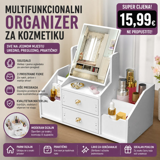 Multifunkcionalni Organizator za Kozmetiku sa Ogledalom