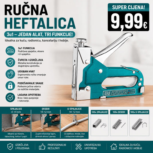 Ručna Heftalica 3u1 – Profesionalni Alat za Svaku Radionicu