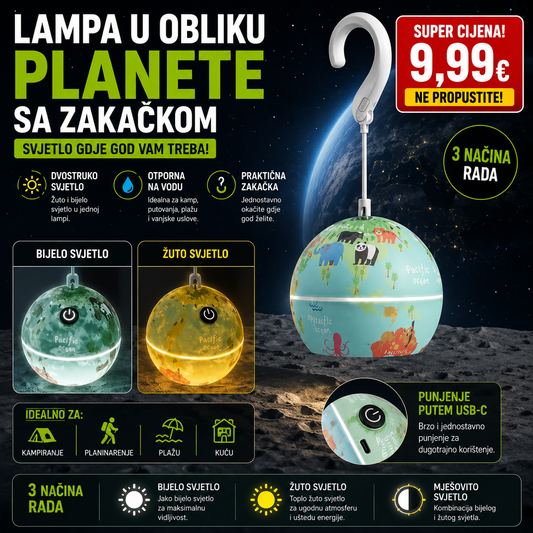 Lampa u obliku planete sa zakačkom sa tri načina rada