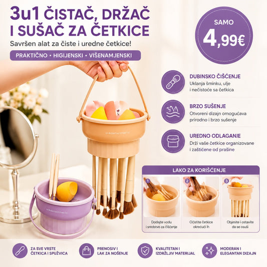 3u1 Posuda za pranje, sušenje i odlaganje četkica za šminkanje