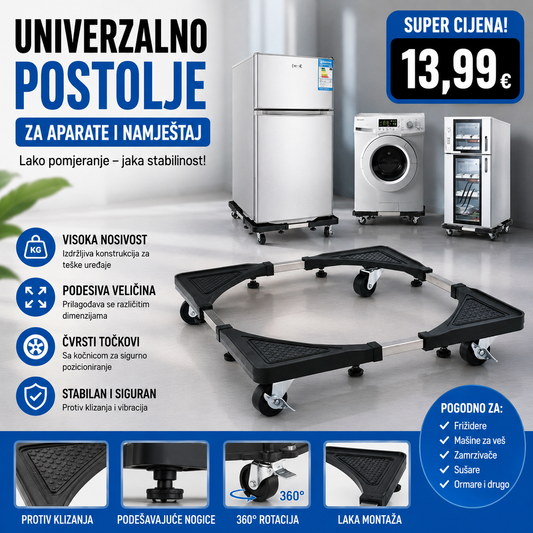 Univerzalno podesivo postolje sa točkićima za frižider, veš mašinu i namještaj