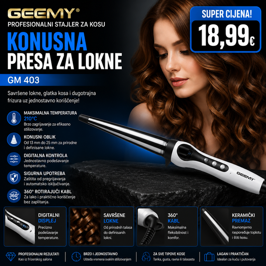 GEEMY GM-403 Konusna presa za lokne – Digitalni stajler za kosu do 210°C
