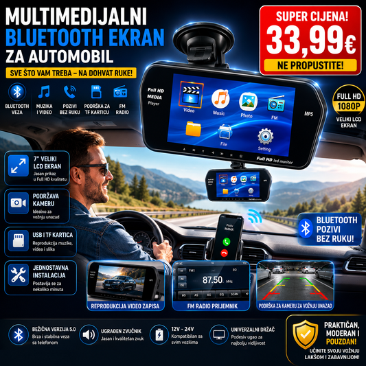 Multimedijalni bluetooth ekran za automobil