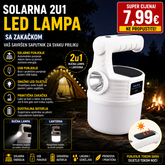 Solarna 2u1 led lampa sa zakackom